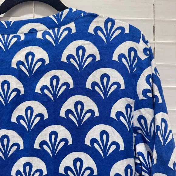 NEW Boden Blue & White Geometric Print Linen Tunic V Neck Dress‎ Sz 12R *No Belt - Picture 9 of 11